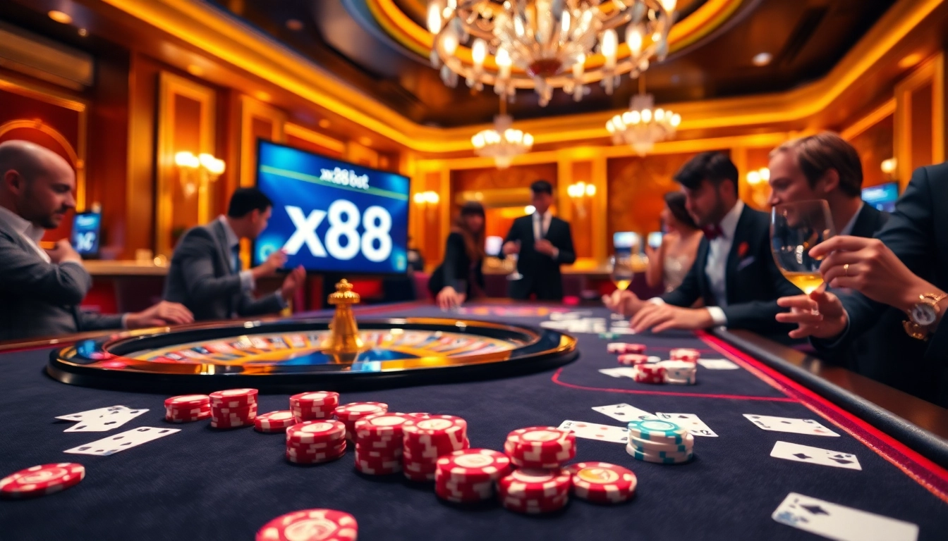 Engage in thrilling gambling action at xx88.bot with vibrant casino tables and poker chips