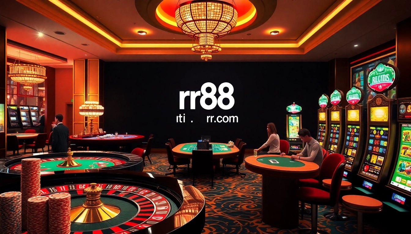 Exciting casino atmosphere showcasing rr88.com with vibrant gaming tables and slots.
