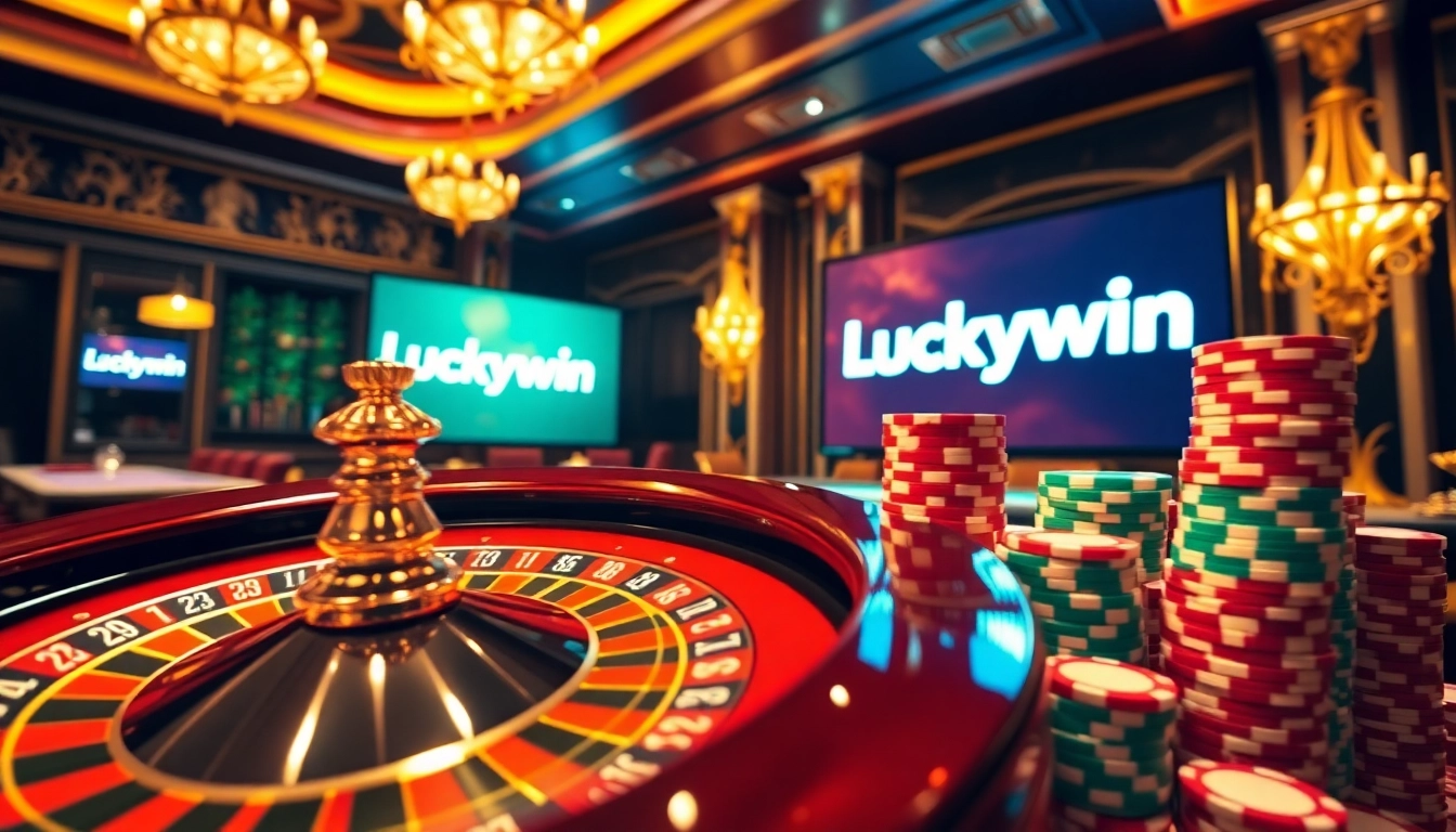 Experience high-stakes action at Luckywin with vibrant casino elements and thrilling gambling atmosphere.