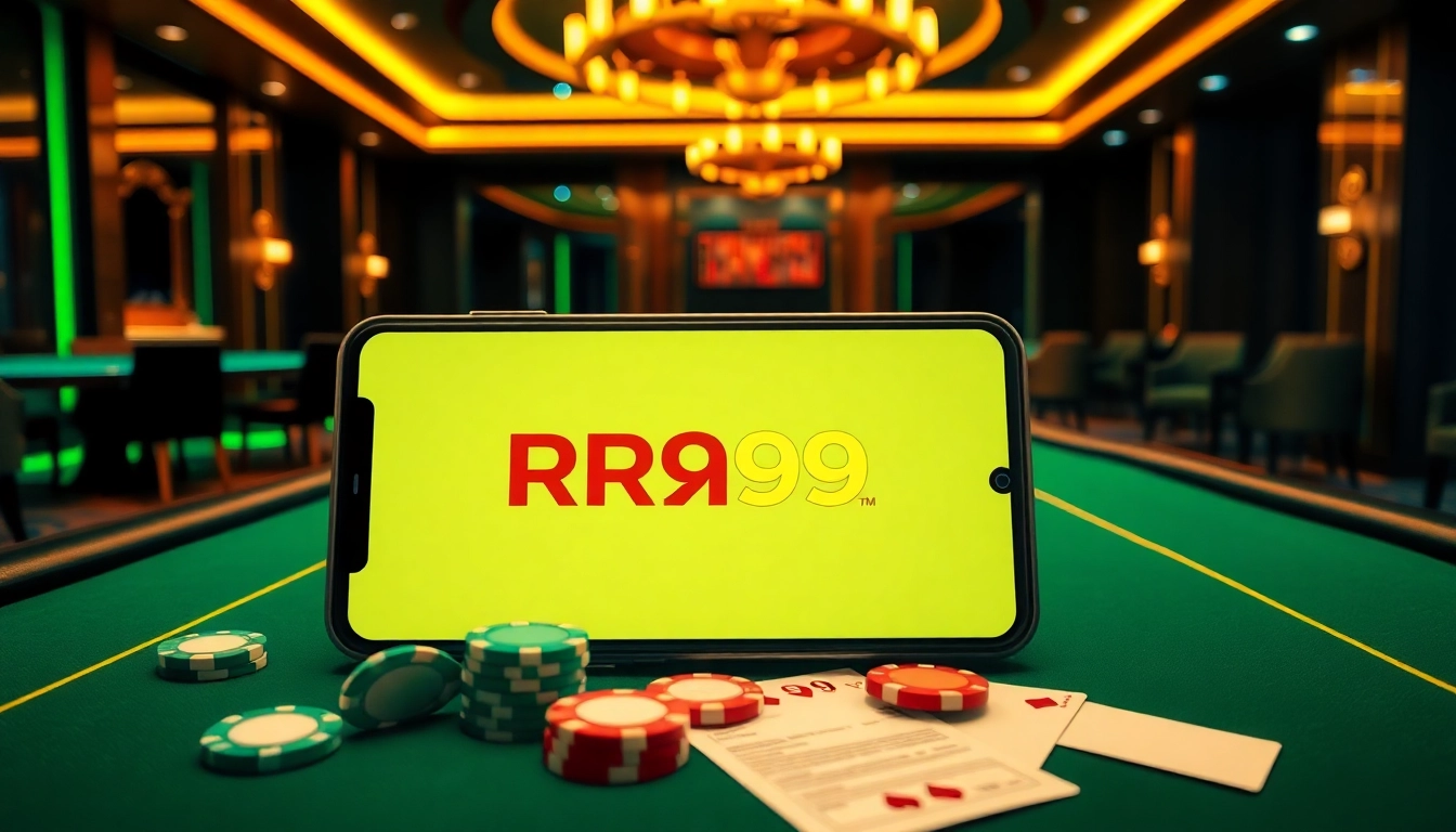 Experience the excitement at RR99 with dynamic poker tables and vibrant chips.