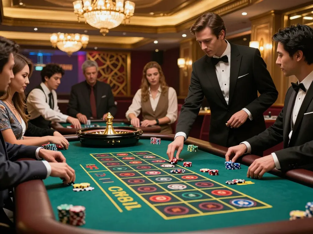 Players strategizing bets at a lively roulette table at 789WIN casino, showcasing vibrant gaming atmosphere.