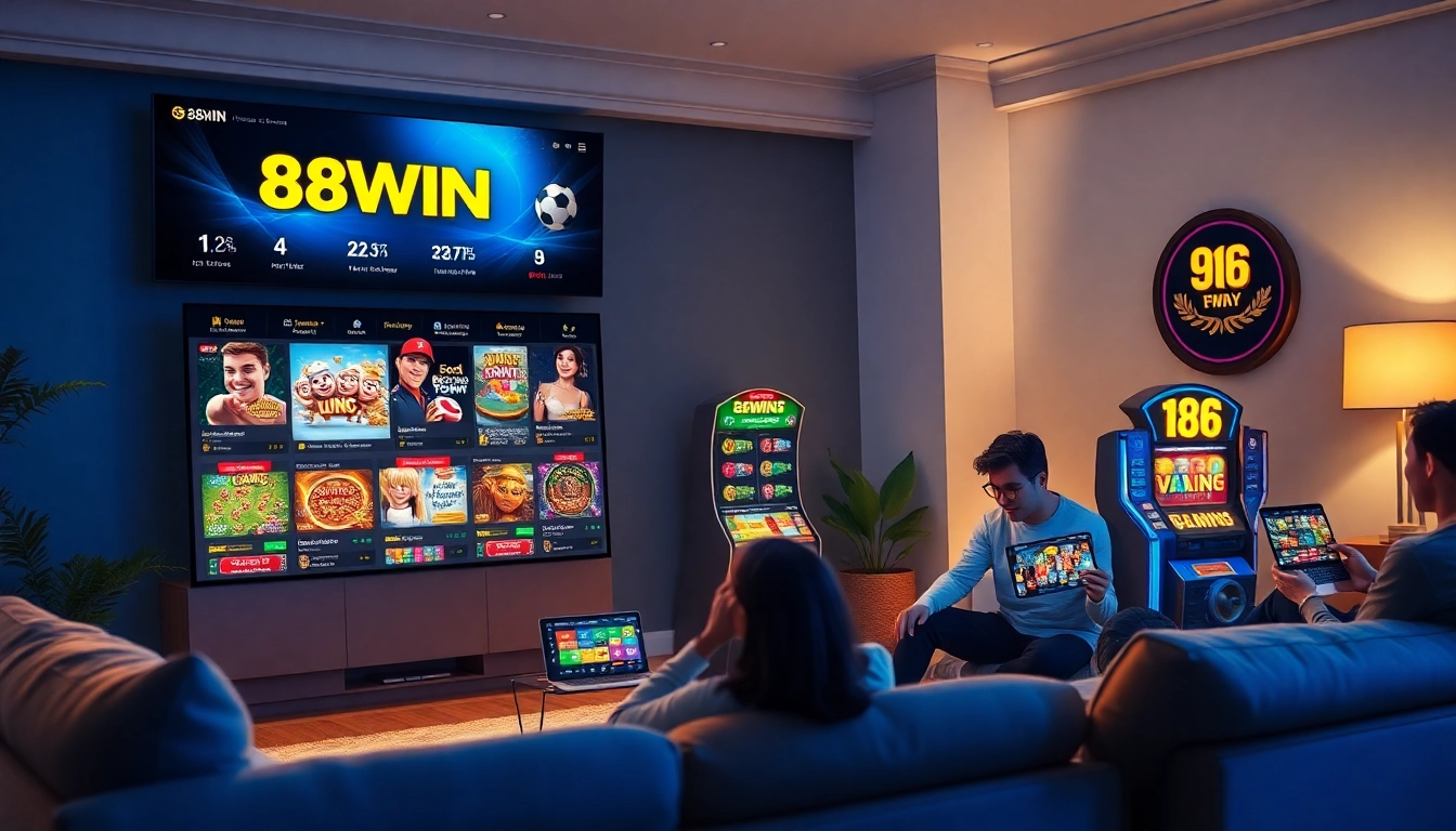 Experience the excitement of 98WIN's online gaming platform in a sleek and inviting atmosphere.