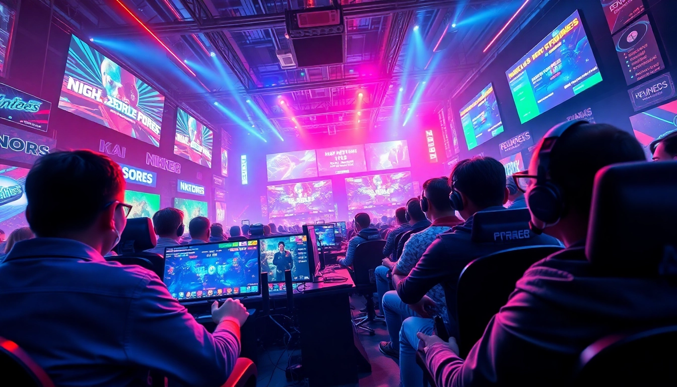nk88 gaming arena scene with dynamic action and vibrant colors