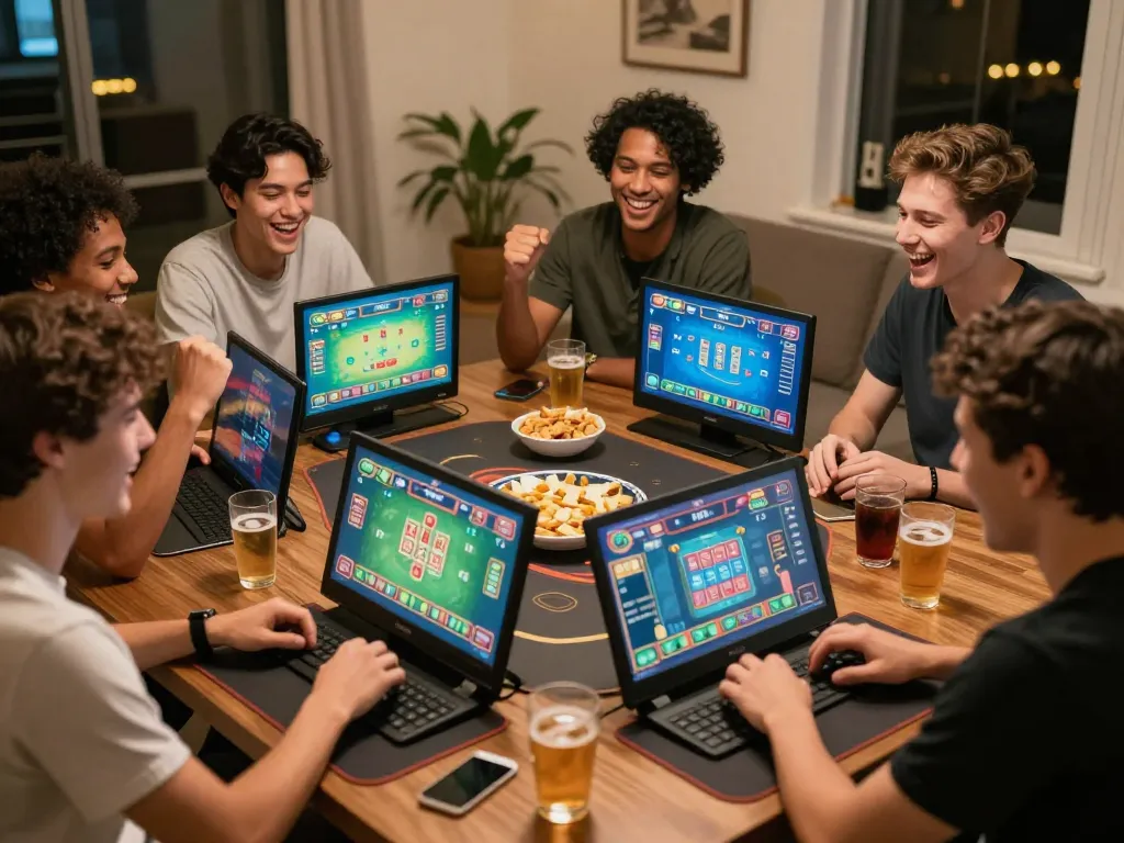 Engaging group playing tài xỉu online with vibrant game graphics and social atmosphere.