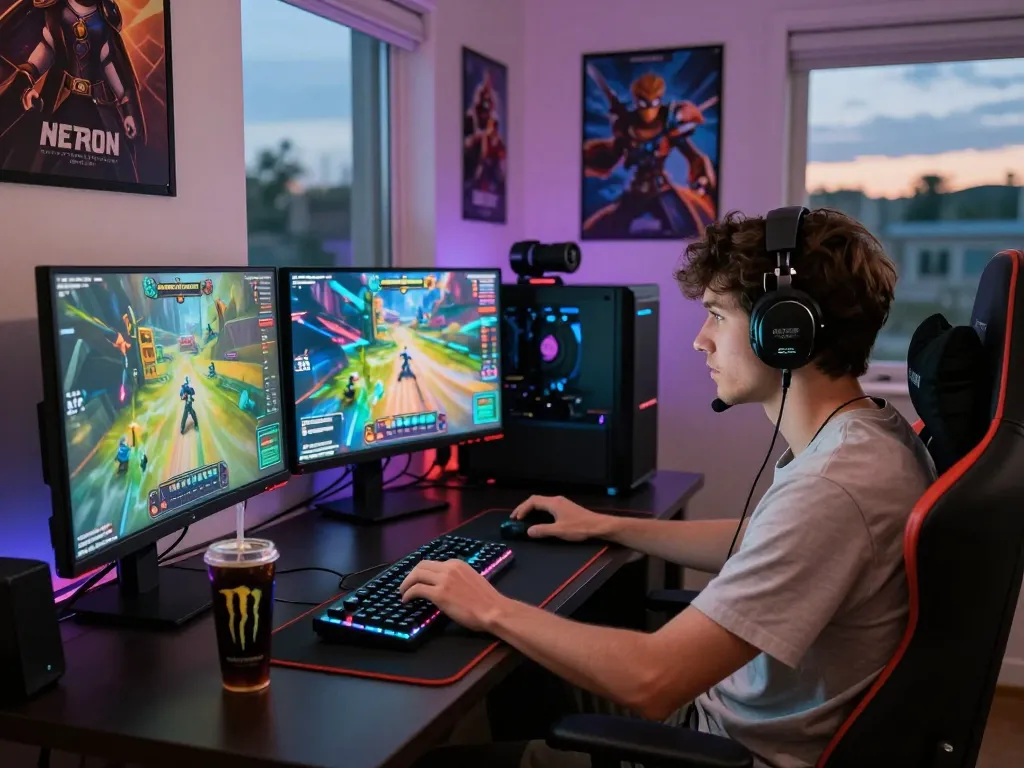 Engaging player enjoying online gaming on 789P platform in a vibrant room setup.
