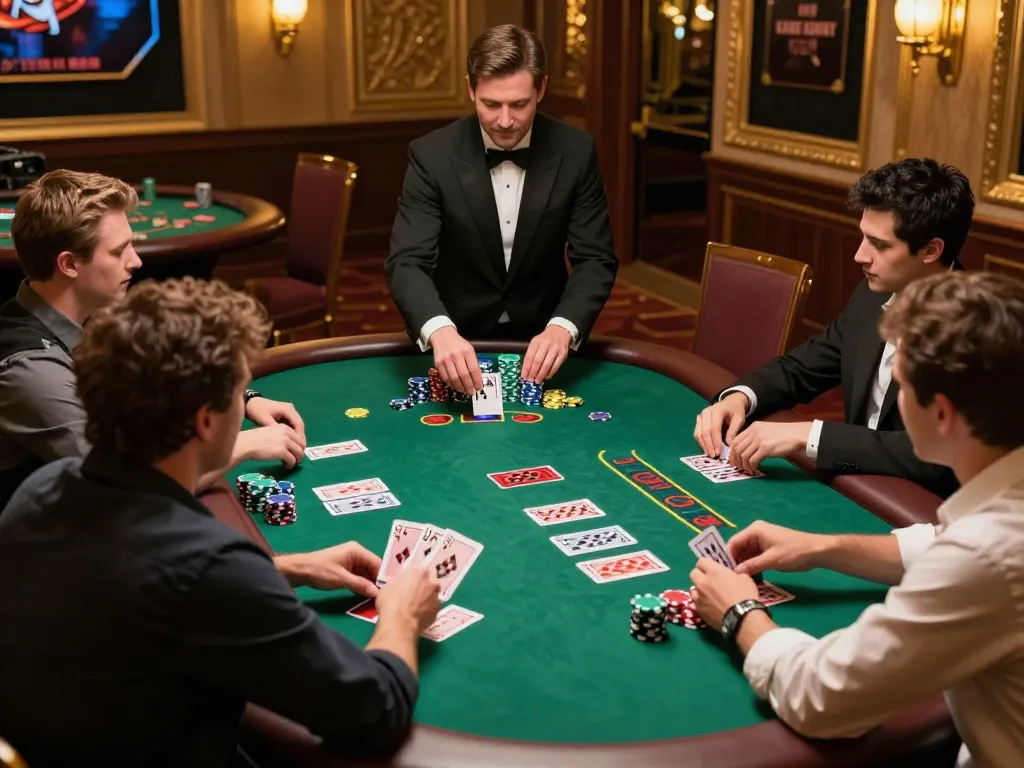 llwin players strategically engaging in a thrilling blackjack game at a vibrant casino table.