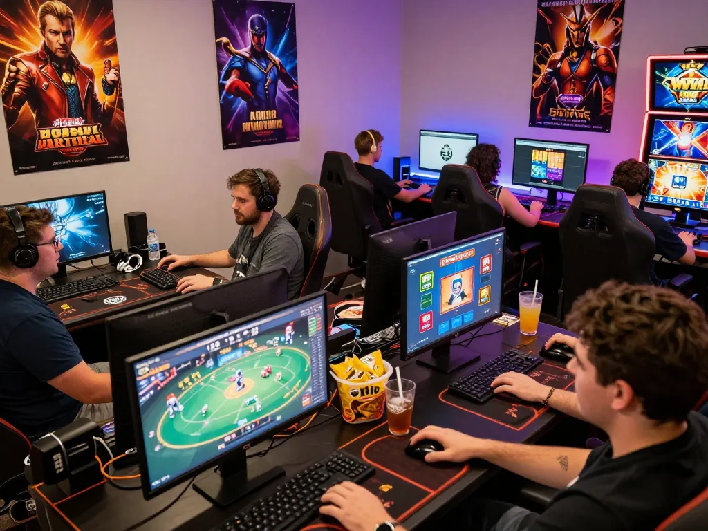 Gamers enjoying 789club online gaming experience with vibrant atmosphere.