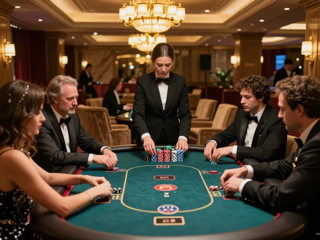 Players enjoying high-stakes poker at Sanclub's luxurious casino lounge.