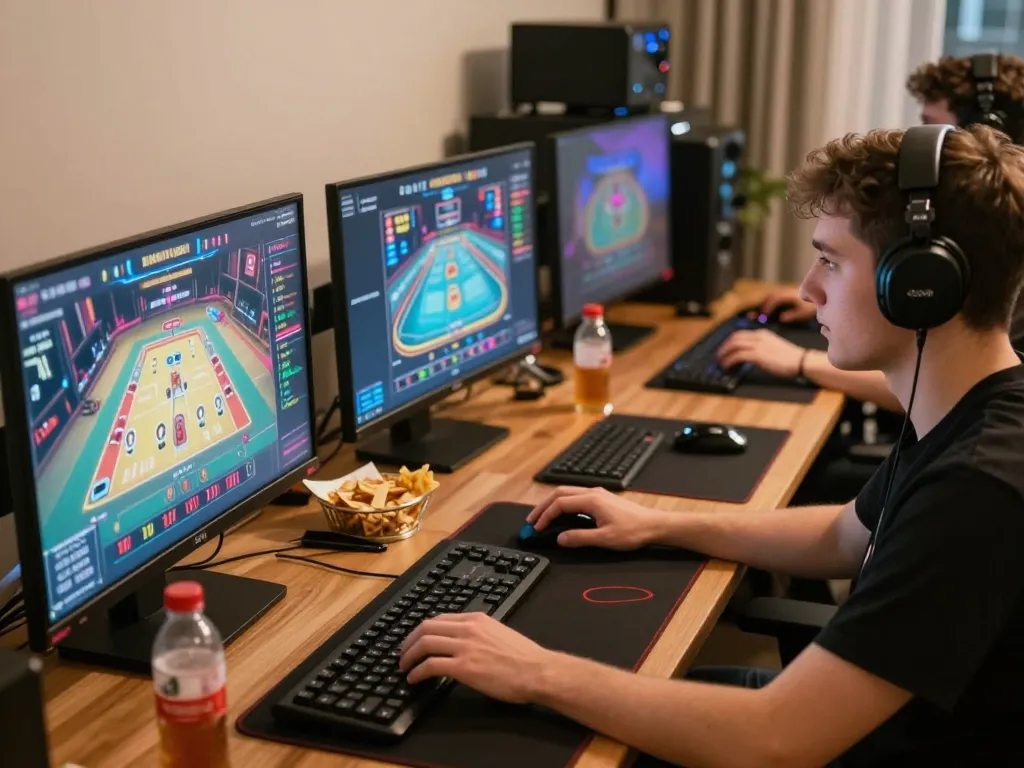 Engaging player strategizing on shbet gaming platform in a modern setup.