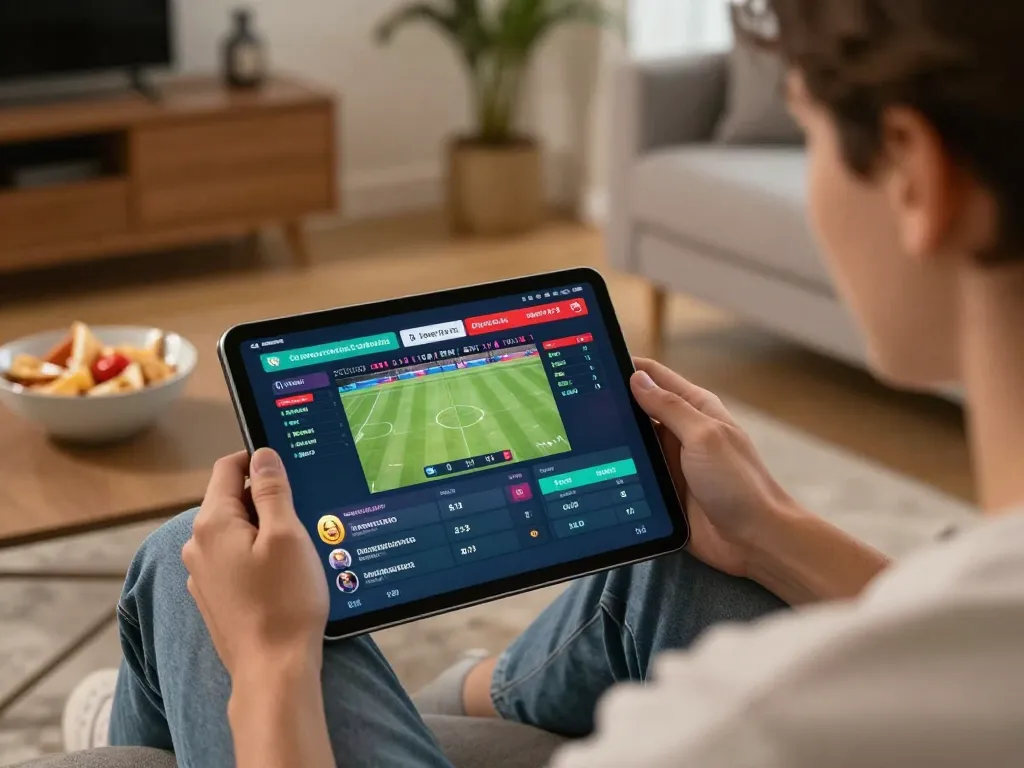 vu88 sports betting setup with user engaged on tablet showcasing live odds and games