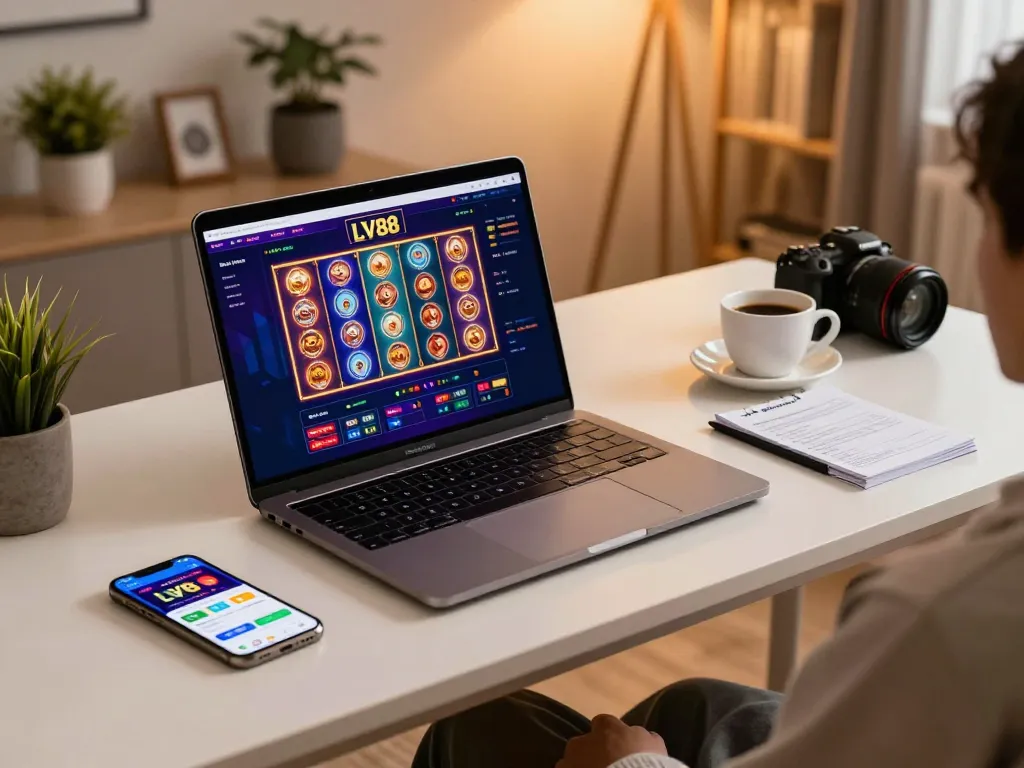 Engaging in strategic online gaming at LV88 with dynamic casino interface on screen