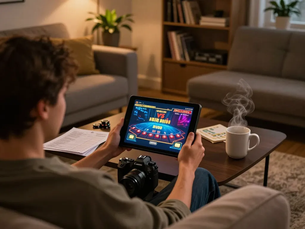 tr88 player engaging in online blackjack at home with strategy notes and cozy lighting