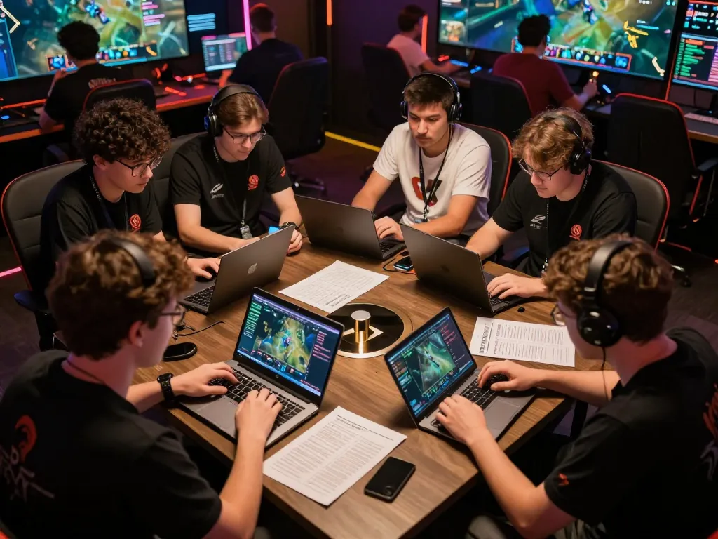 Go8 players strategizing bets during an intense Dota match with competitive atmosphere.
