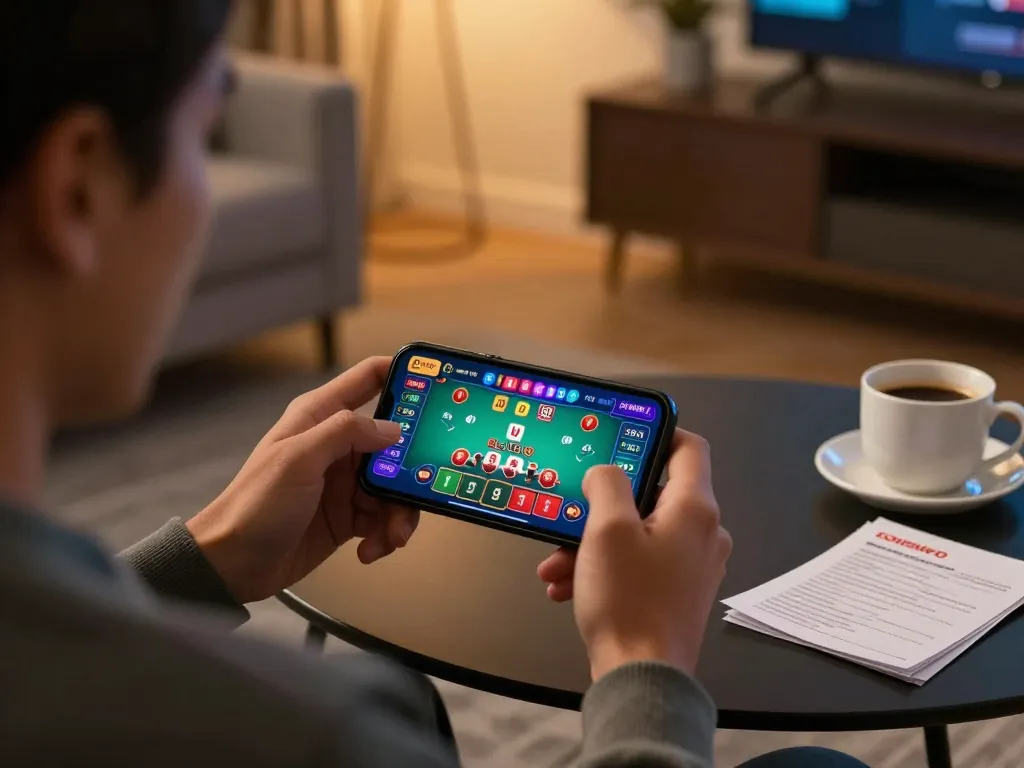 Player immersed in live blackjack on mb66 mobile app, showcasing exciting gameplay and responsible gambling.