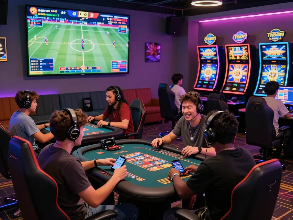 Players enjoying various games on Cổng game Topbet platform with vibrant atmosphere and engaging visuals.