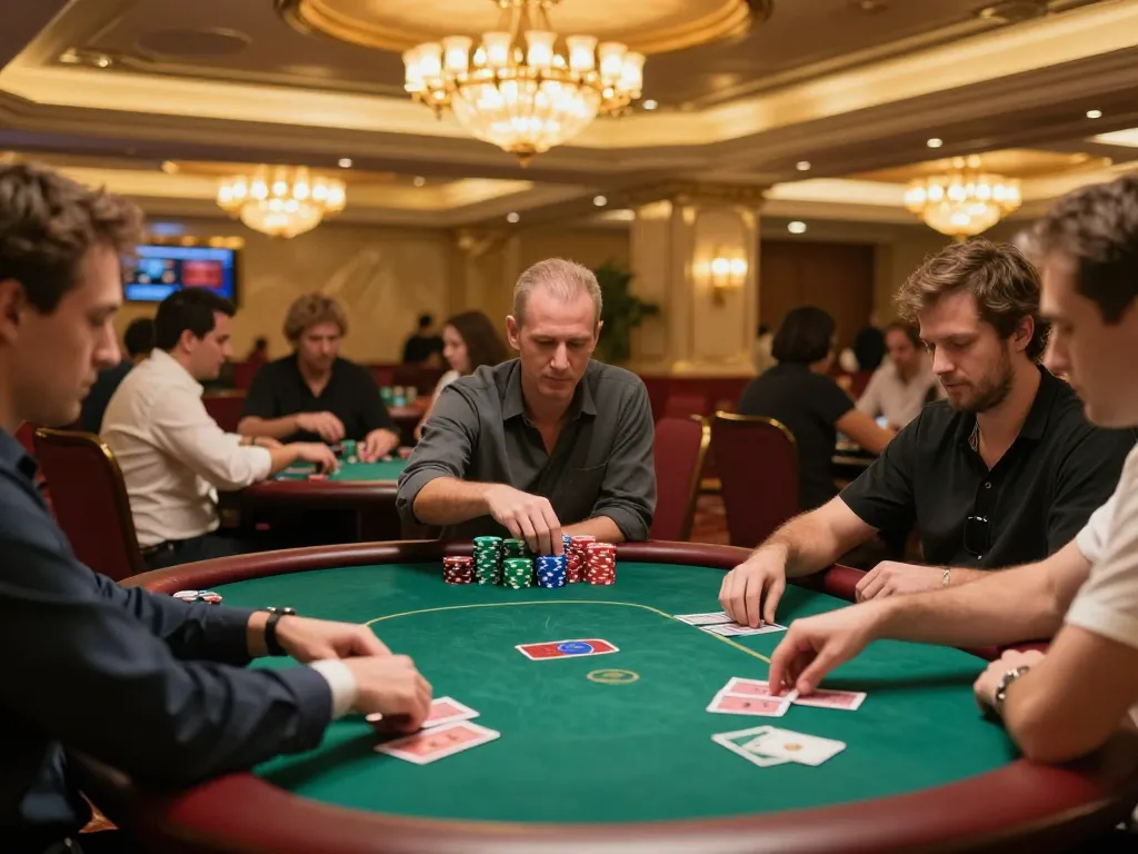 Players enjoy intense poker games at va88 casino with lively interactions and strategic gameplay.