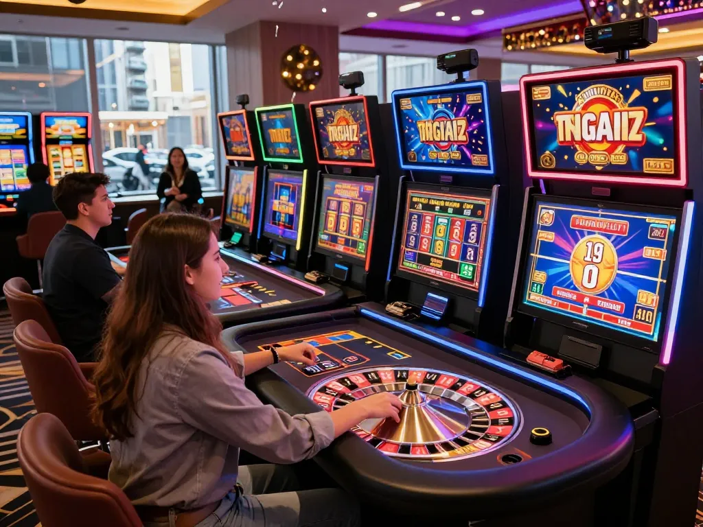 B52 online casino players enjoying a vibrant gaming experience with live dealers and colorful LED lights.