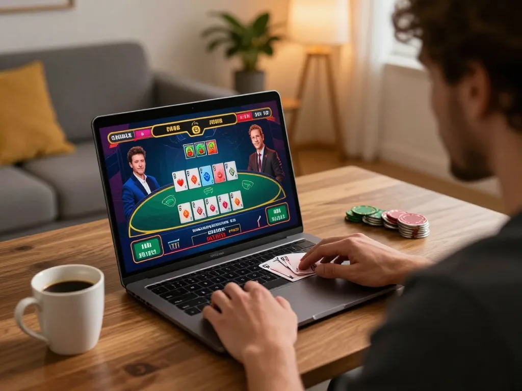 Engaging in a live casino game online at home, showcasing the exciting experience of 78 win.