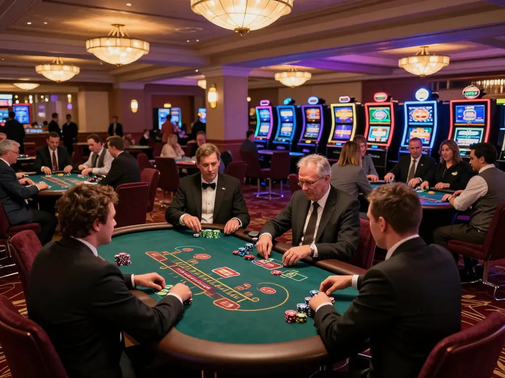 Experience the excitement at tic88's lively casino, featuring packed blackjack tables and buzzing slot machines.