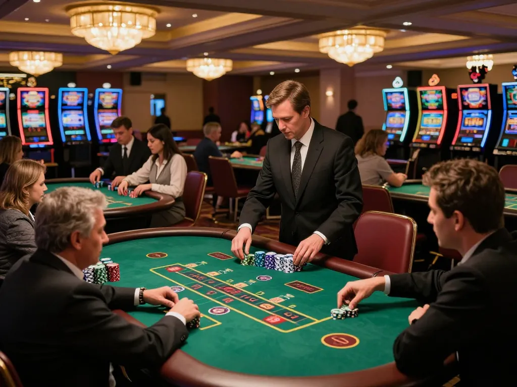 ngaging gameplay at NK88's upscale casino tables, showcasing strategic blackjack action amidst vibrant casino atmosphere.