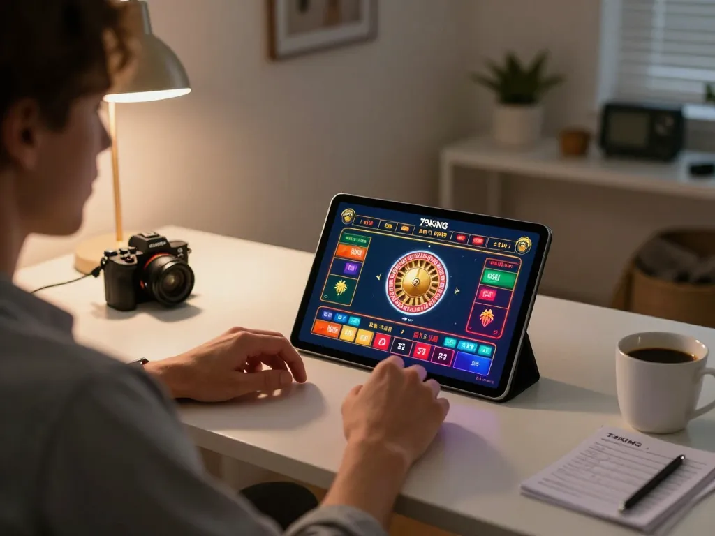 79KING gaming experience with vibrant roulette action on a tablet, showcasing online casino excitement