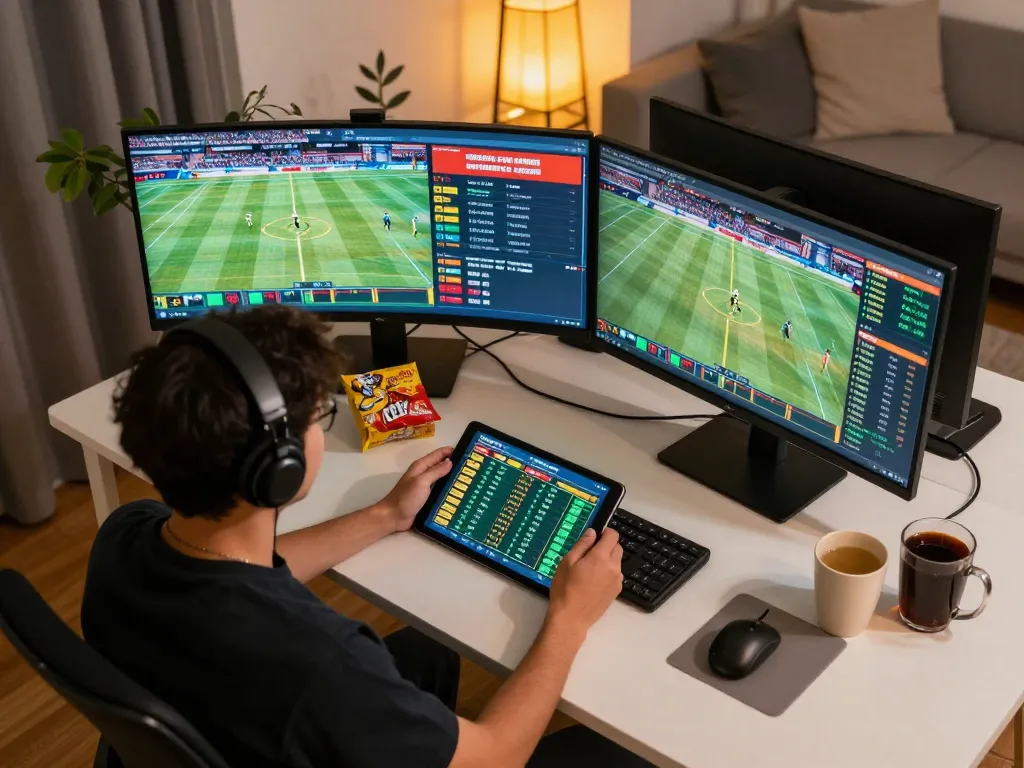 Place your bets on az888 live sports events in a cozy home office setting with screens displaying odds