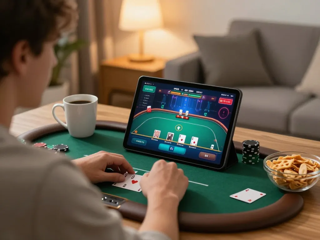 Experience the excitement of online poker gaming with Zowin in a cozy home setting