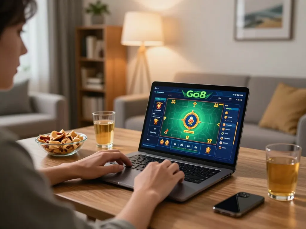 Engaging with the Go8 casino app for a thrilling online gaming experience at home.
