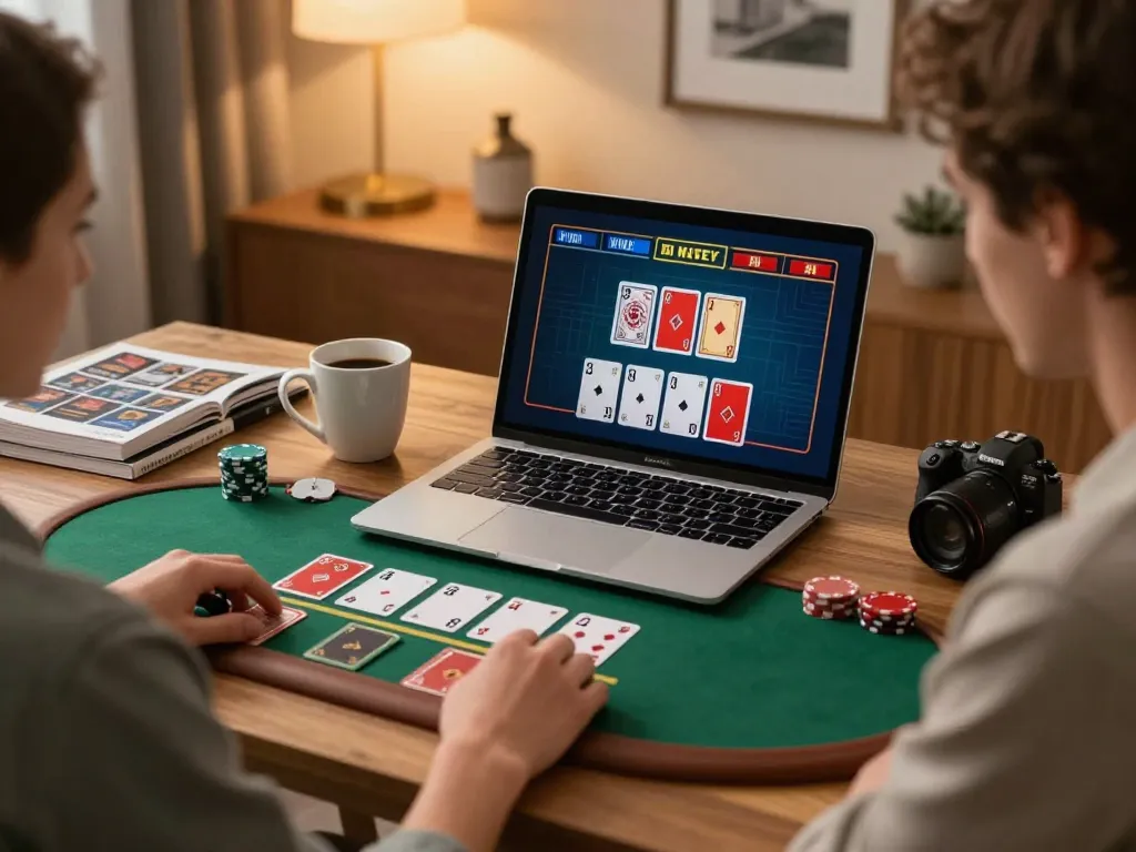 Player enjoying 88fc live dealer blackjack at home, embodying strategic online gambling.
