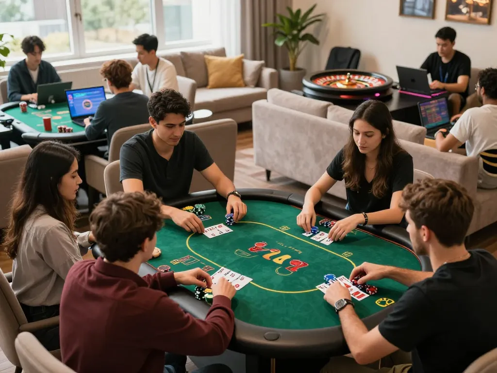 Exciting online gaming scene with players engaged in poker and roulette at 58win.