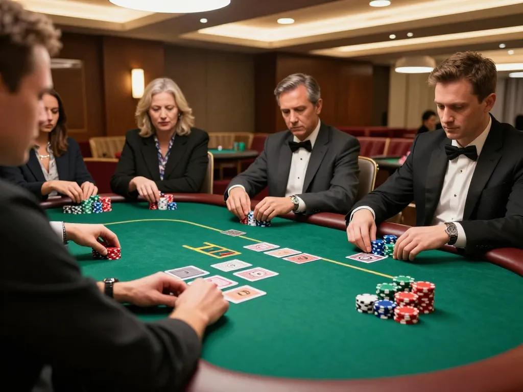 Players engaging in a riveting Texas Hold'em game, showcasing a vibrant ta88 poker scene with strategic gameplay.