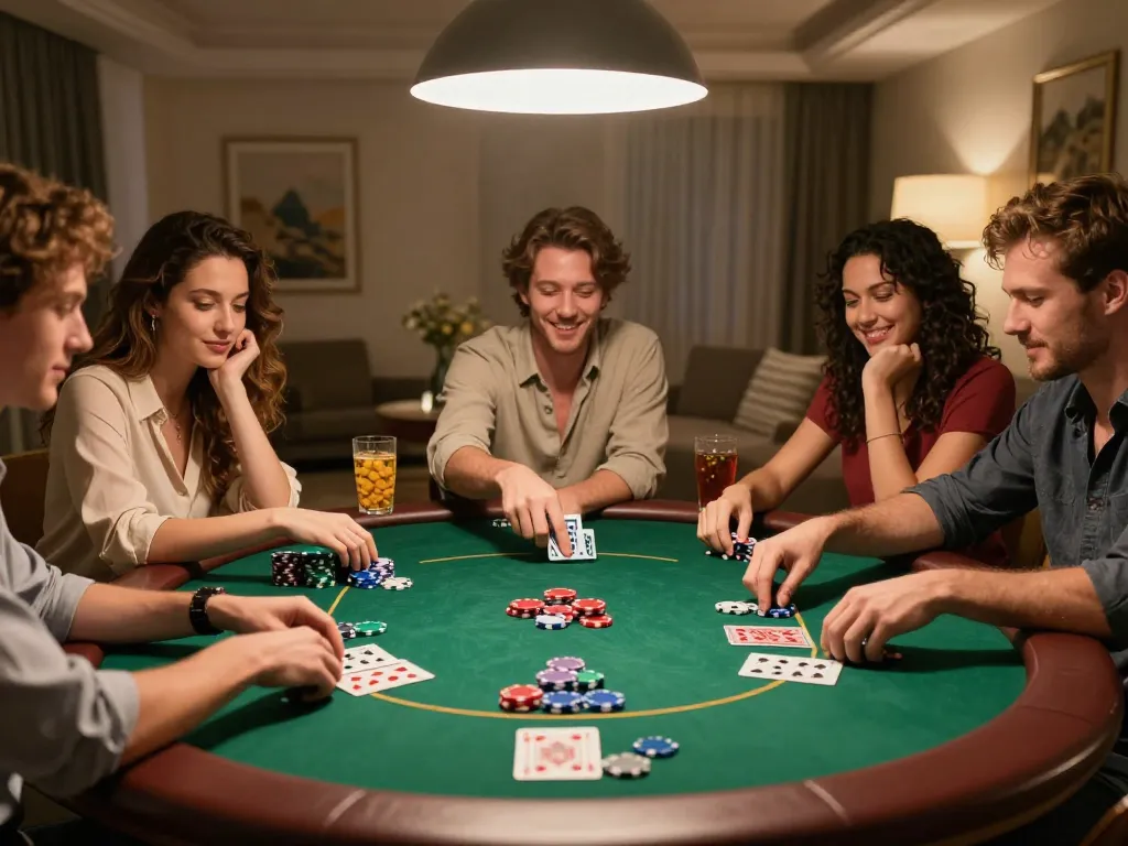 Dafabet poker night scene with friends engaged in strategy and gameplay