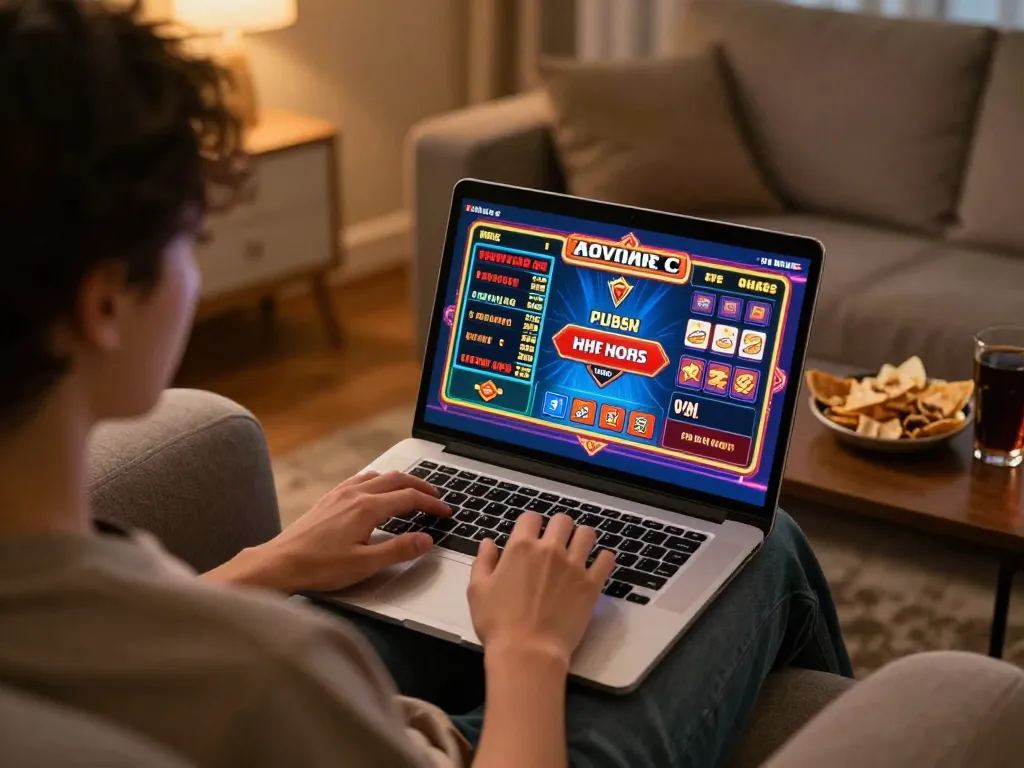 Player enjoying an exciting online gaming session on bl5555 with vibrant games and cozy home environment.