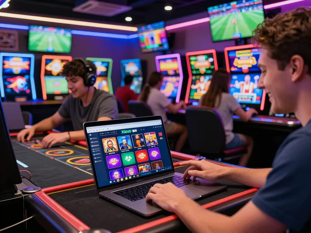 Xibet platform showcasing dynamic online betting experience with players engaged in various games.