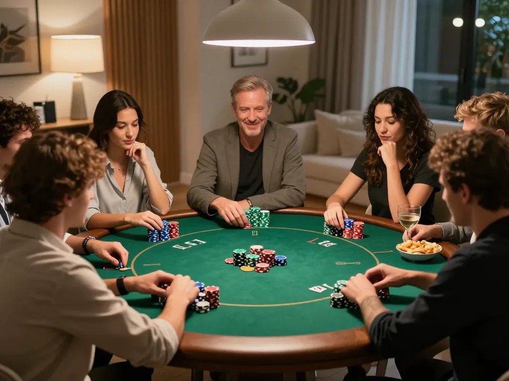 Engaging poker game scene with friends, showcasing bcx88 strategy and excitement at home.