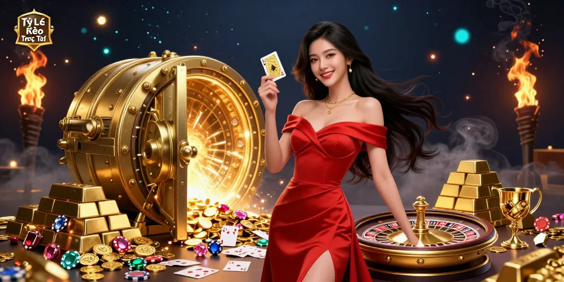 Engaging illustration showcasing Tỷ Lệ Kèo Trực Tiếp with a young Asian woman holding a golden card in a casino setting.