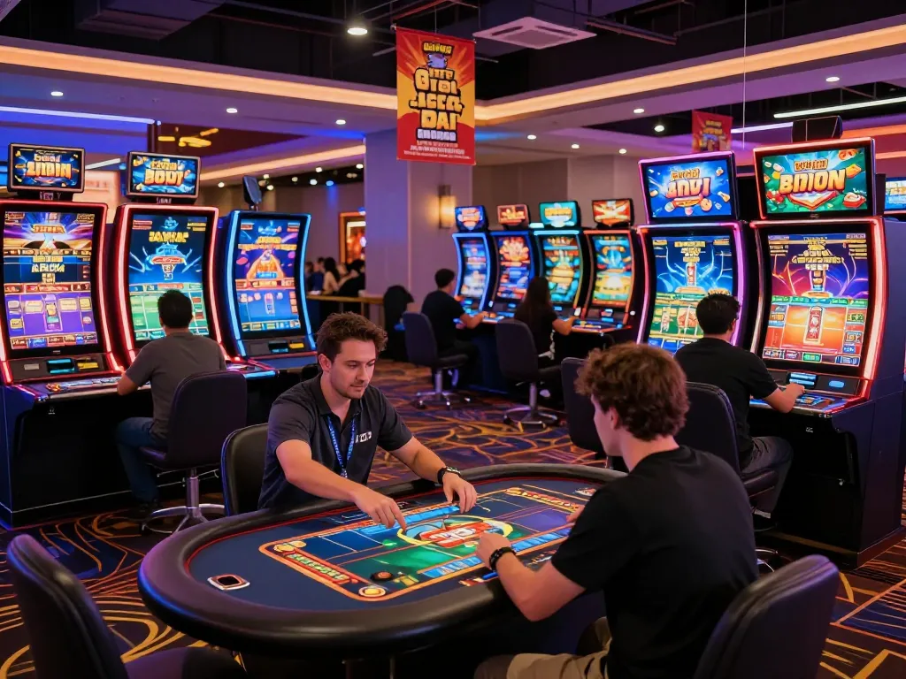 Exciting Sunwin online gaming scene with players enjoying various virtual tables and game displays.