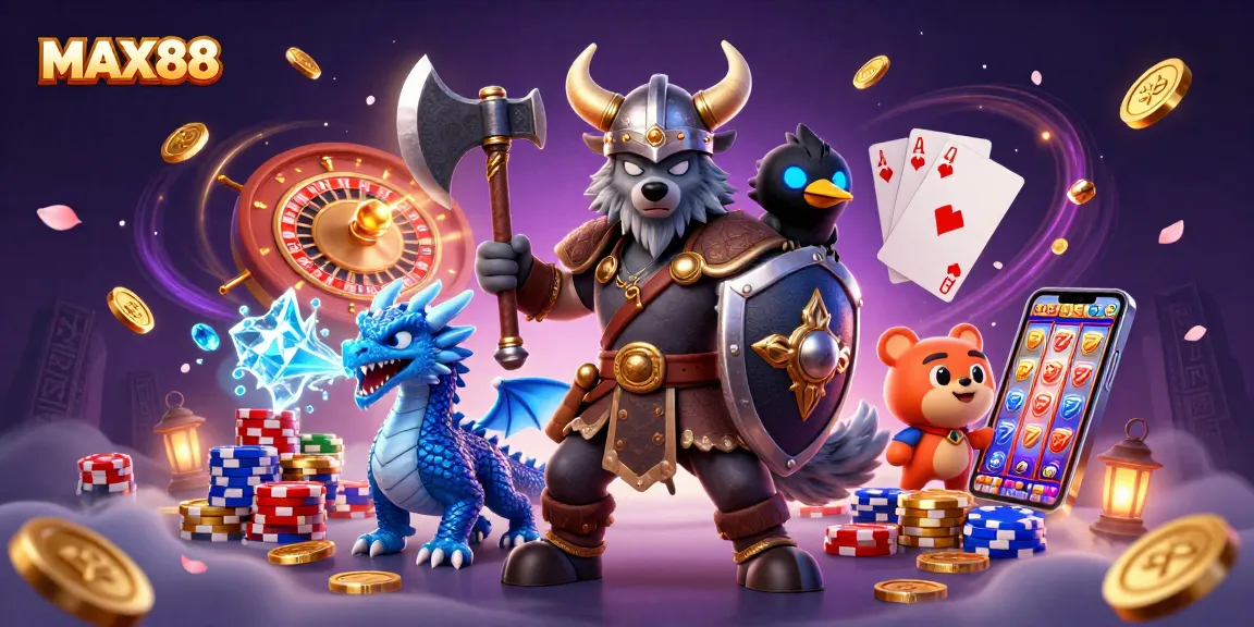 Engage with MAX88's thrilling gameplay featuring a wolf warrior, dragon, and generous casino rewards.