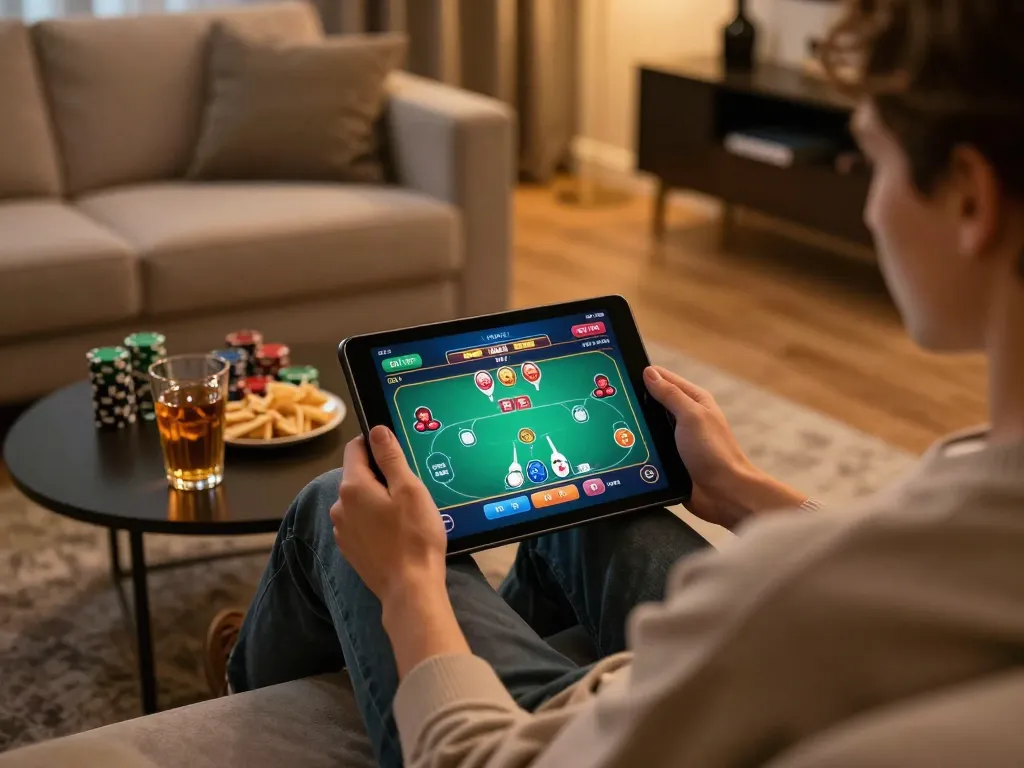 Engaged in online casino gaming, cm88 shows dynamic interaction on tablet while relaxing at home.