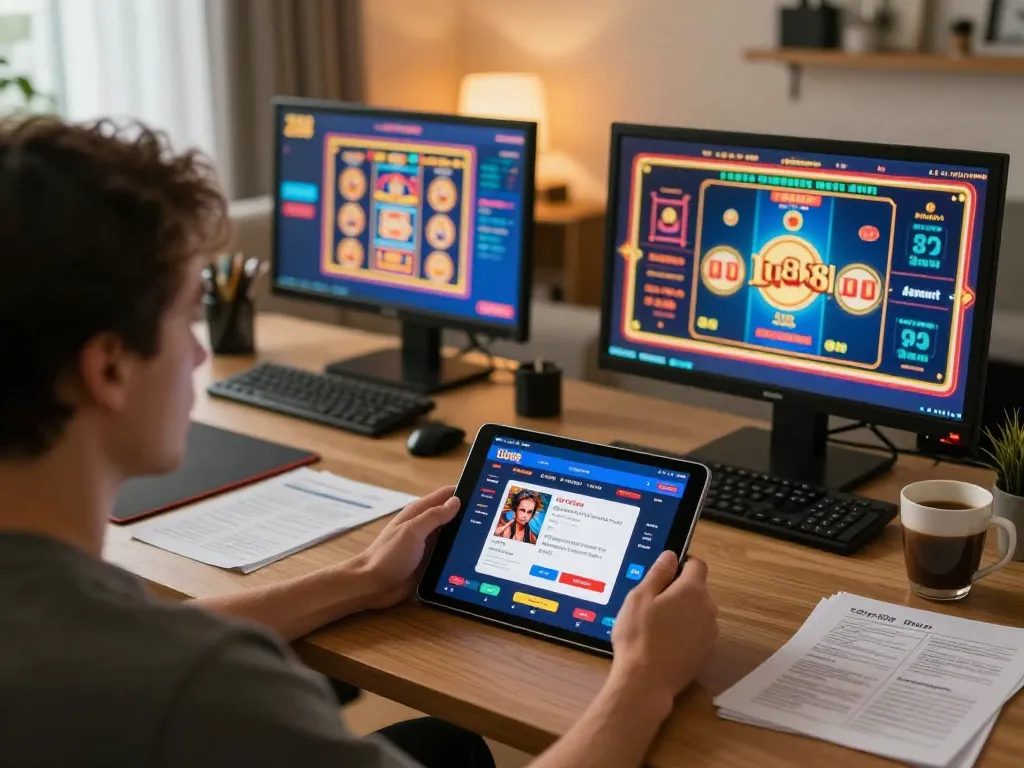 Player strategizing on the uu88 casino app at a cozy home setup with modern decor