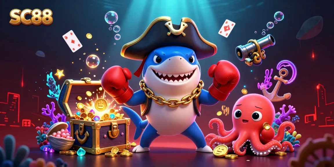 Engage with SC88's thrilling underwater adventure featuring vibrant casino-themed characters and treasures.