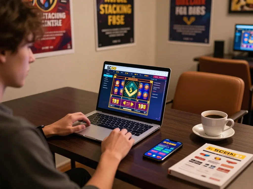 Player engaging with the SC88 online casino interface on a laptop during a gaming session
