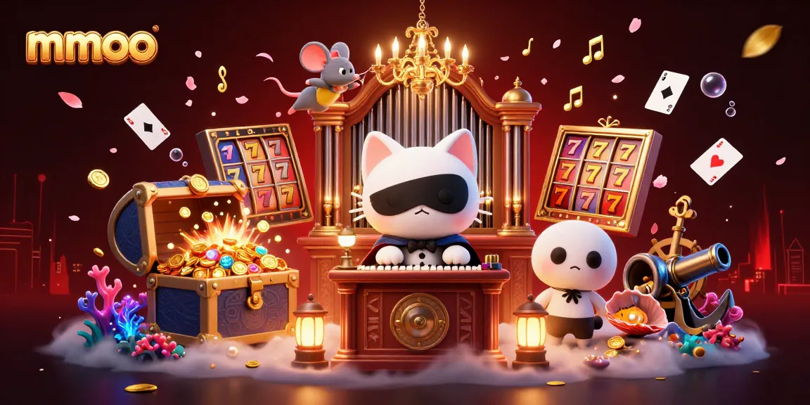 Engage in mmoo gaming excitement with a whimsical casino scene featuring vibrant characters and dynamic elements.