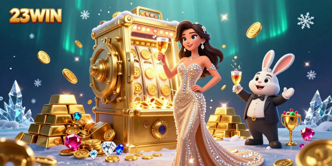 Experience thrilling wins with 23WIN at the jackpot slots amid opulent riches and festive celebrations.