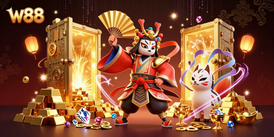 Engage with the excitement of w88 at a vibrant casino scene featuring dynamic 3D elements.