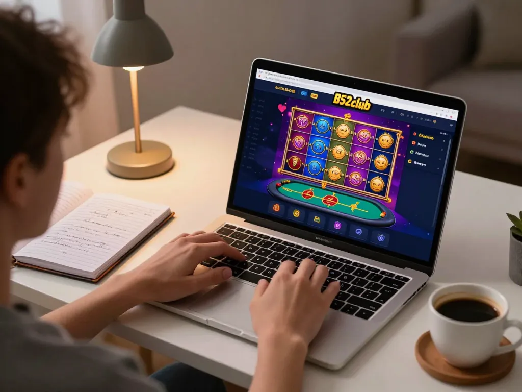 B52club online gaming setup with a user engaging in strategic casino play at home.