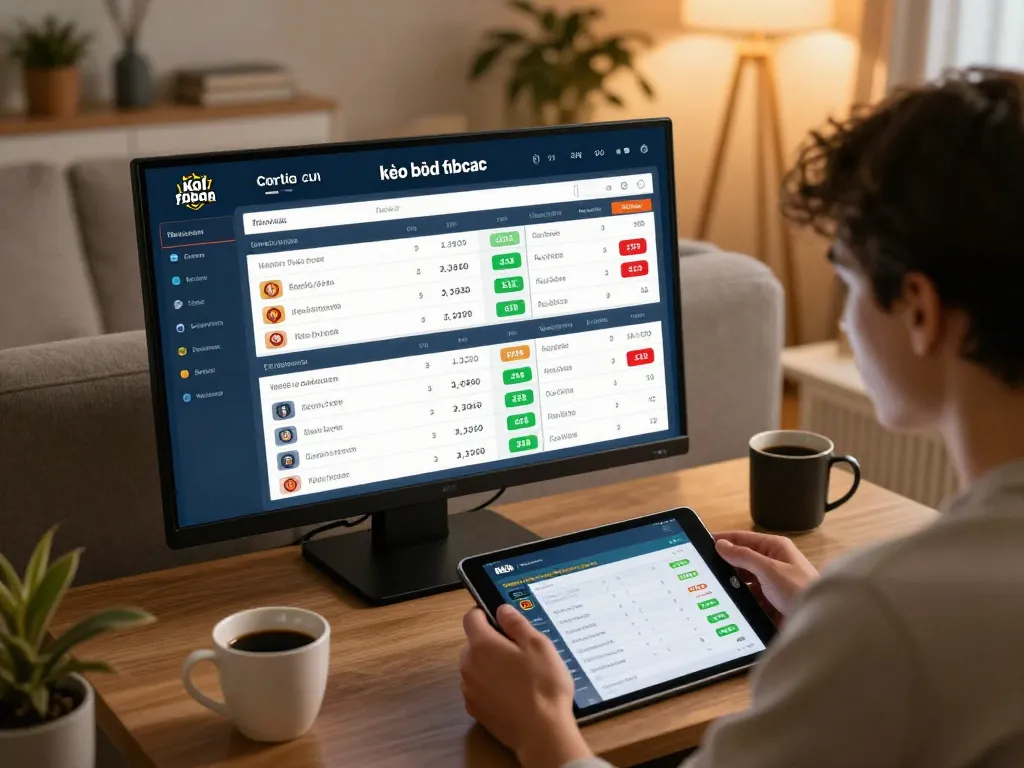 Engaging kèo bóng đá betting interface showcasing live sports betting options and dynamic odds in a cozy home setting.