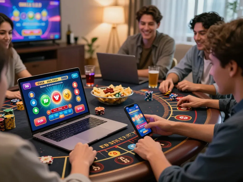 Exciting online gambling experience with players enjoying 8KBET games in a modern setting