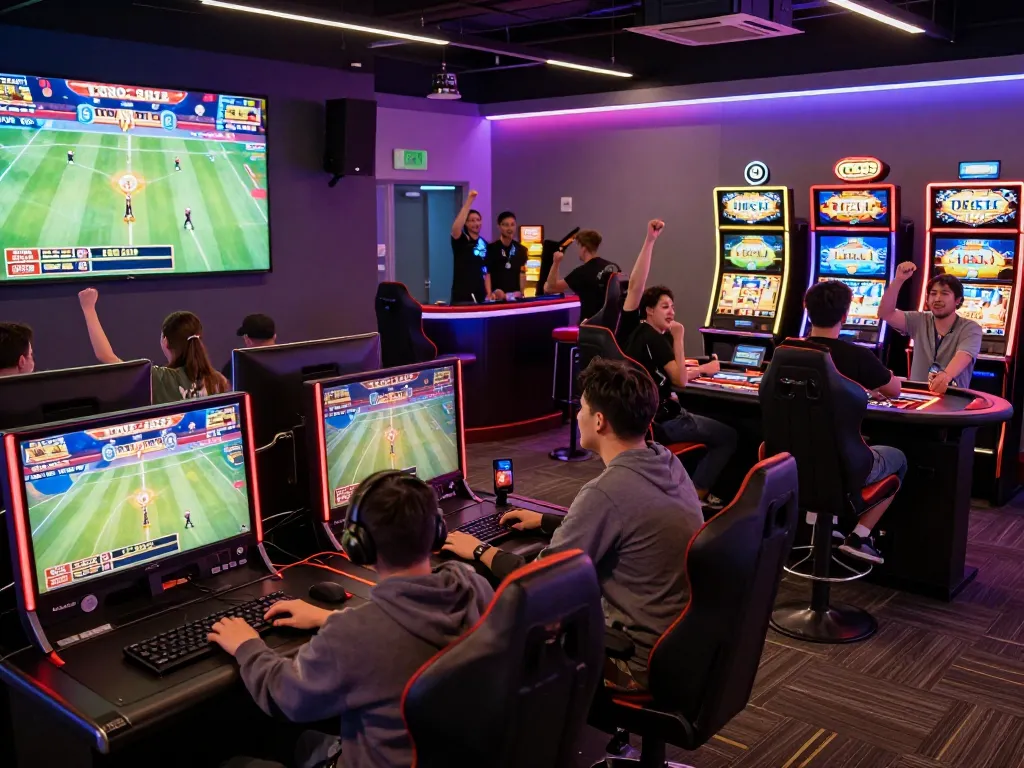 Players enjoying exciting games at TG88's vibrant gaming lounge, showcasing a friendly and dynamic atmosphere.