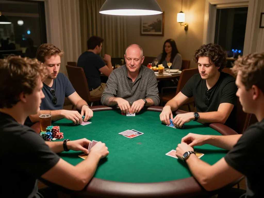 Players enjoying an energetic poker night at home with strategic gameplay at hz88.